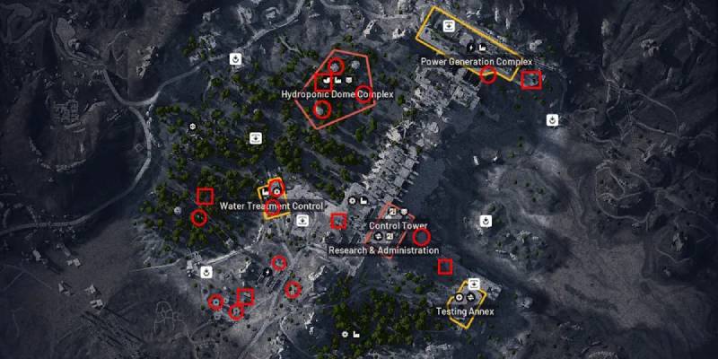 Dam Battlegrounds map with Field Depot locations marked
